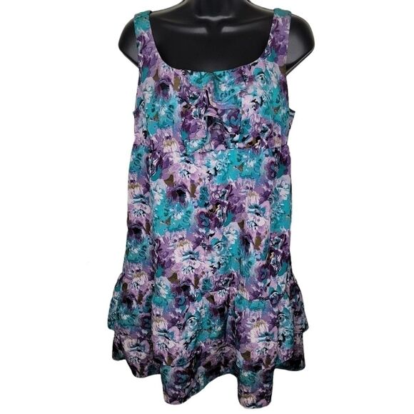 Ann Taylor LOFT purple floral ruffle sleeveless mini dress size 8P petite - Picture 1 of 6